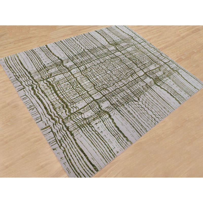 Tapis décoratif noué à la main gris de conception unique 11 pi 9 po x 14 pi 8 po Ariette