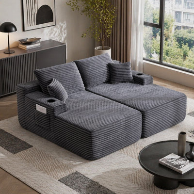 69" Cloud Sectional Sofa with Double Chaise, Deep Seat Plush Upholstered L-Shaped Couch, No Assembly Required 2-Seater Lounge Sofa