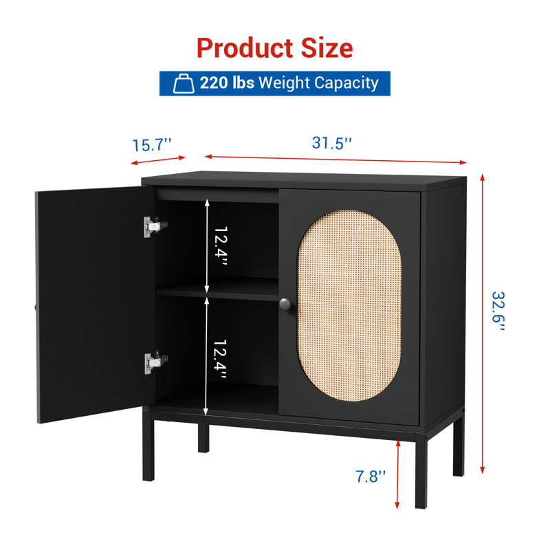 Buffet en rotin Boho, Black square pin