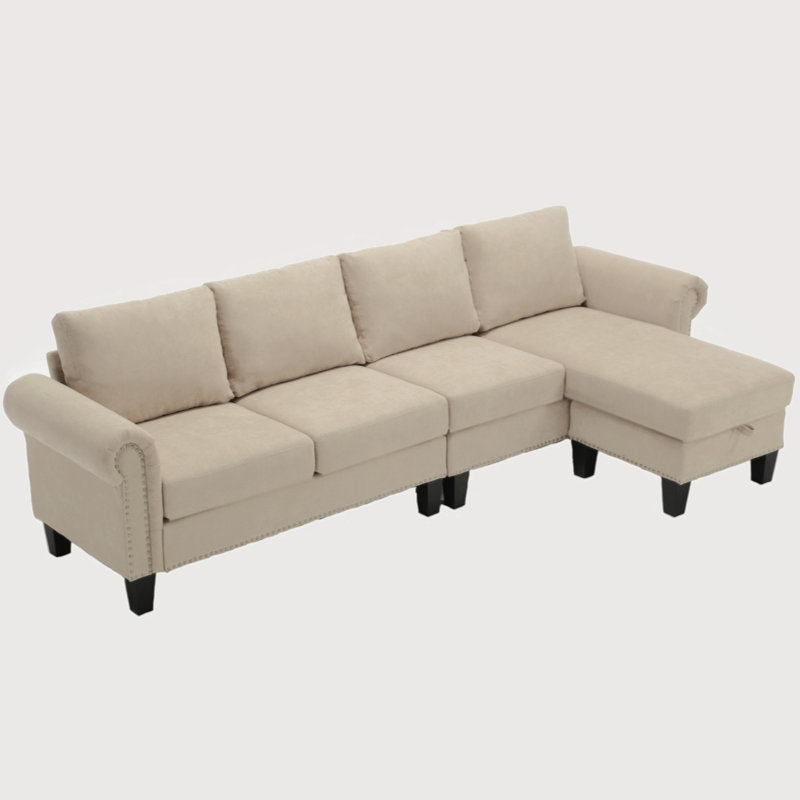 Convertible Sectional Sofa With Storage,L-Shaped Sofa,Four-Seater Sofa,Modern Linen Fabric Sectional Couches For Living Room, Beige
