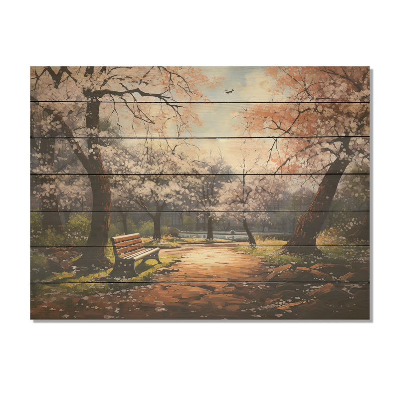 «Pink Springtime Park Floral Canopy II», impression sur toile d'arbre sur bois, H 24 po x l 32 po x P 0,78 po