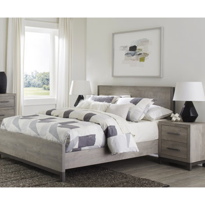 Lit gris pour chambre à coucher - Mobilier en bois pour grand lit avec