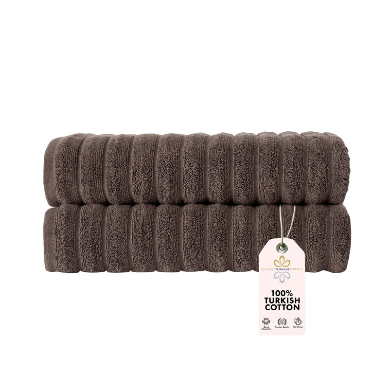 Hamrick 100% Cotton Plush Ribbed Bath Towel, Chocolate