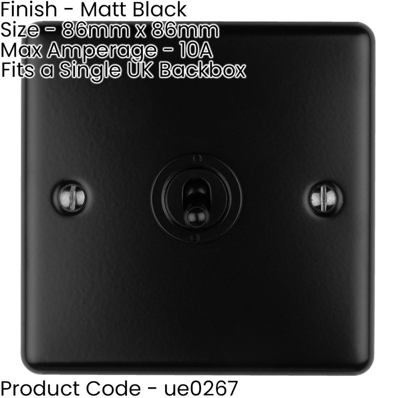 5 PACK 1 Gang Single Retro Toggle Light Switch ANTIQUE BRASS 10A 2 Way Plate, Black, Matte Black