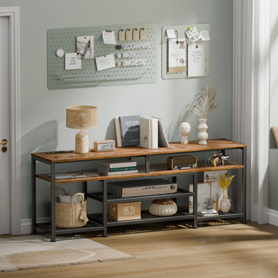 Media Console TV Stand with LED Lights & Charging Station, Storage Shelves Entertainment Center for Living Room & Bedroom