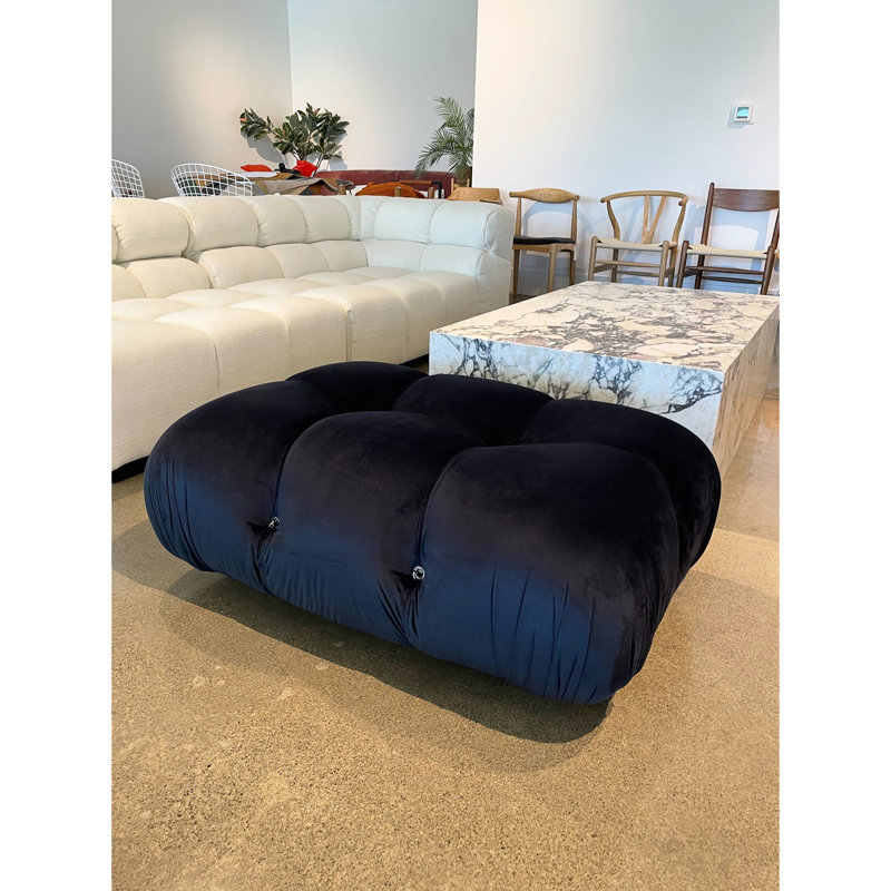 Bulle avec revêtement en velours bleu minuit, structure en bois, rembourrage en mousse, pieds solides, mousqueton en acier inoxydable, anti-feu, hauteur de 15 po, profondeur de 40 po, structure pourrie, mousse à 3 couches, teinte noire