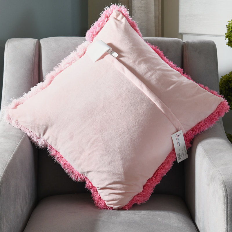 Mateos Collection Abstract Shag Pillow, 20" x 20", Pink/Rose Red
