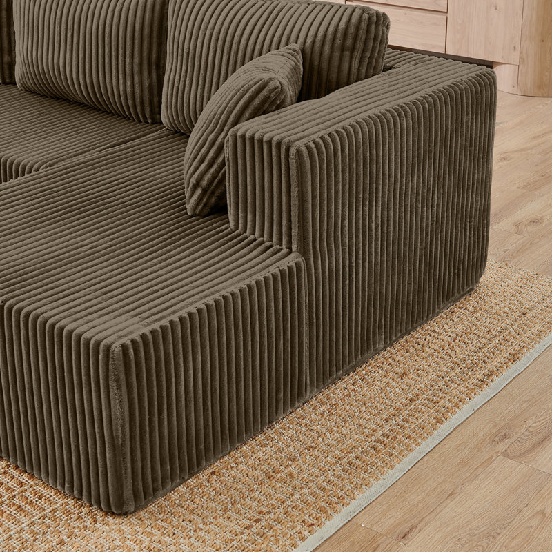 Canapé modulaire en velours côtelé en forme de U avec coussins et deux méridiennes, Velours côtelé brun