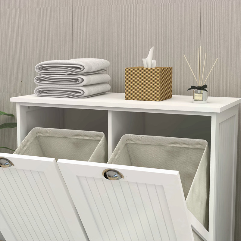 Armoire de trieur de linge inclinable à deux compartiments, Blanc