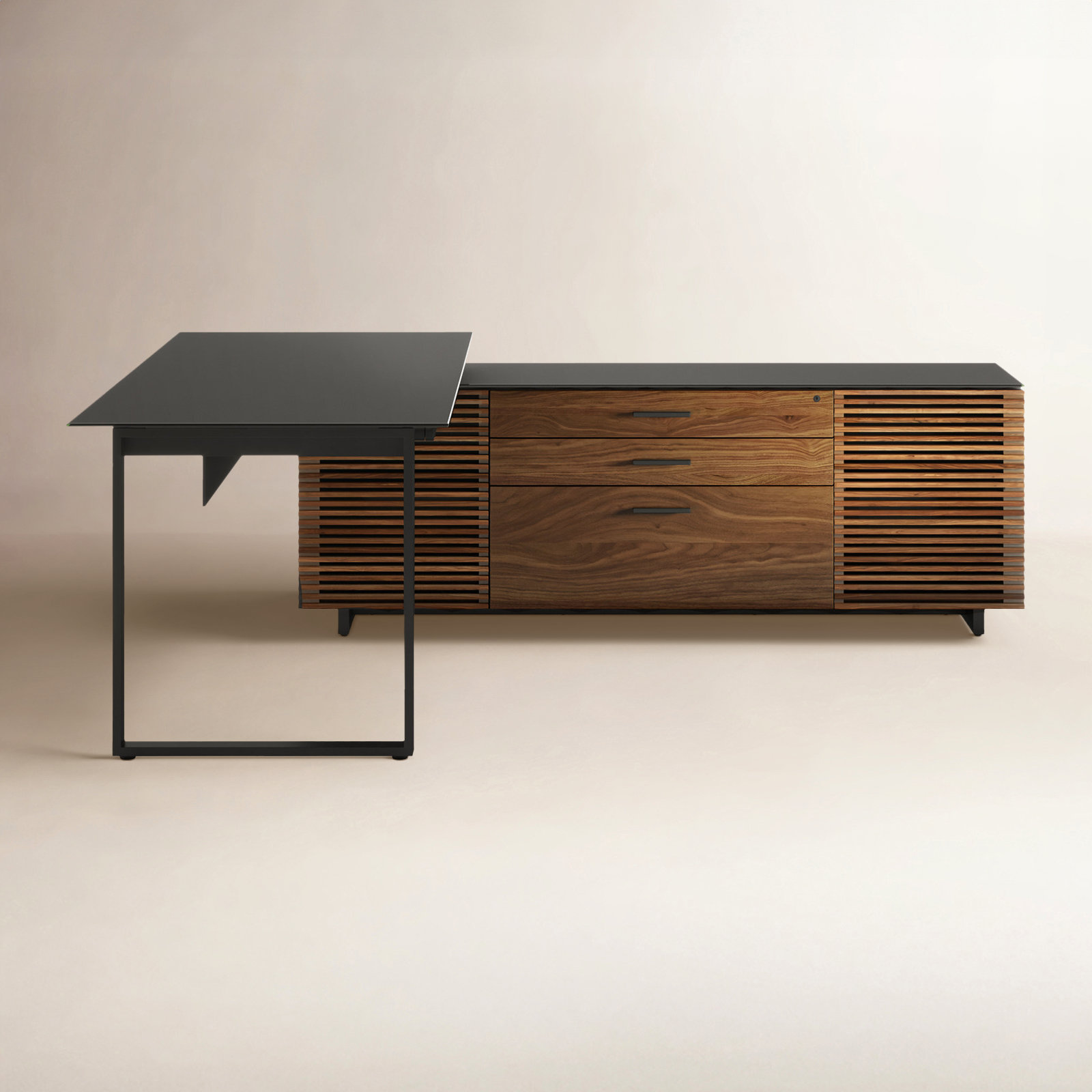 Corridor L-Shaped Writing Desk, Natural Walnut