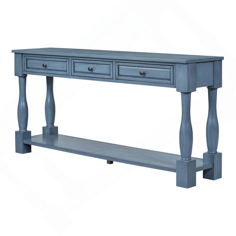 Console de 63 po de long avec tiroirs et tablette pour l'entrée, le couloir et le salon, Marine