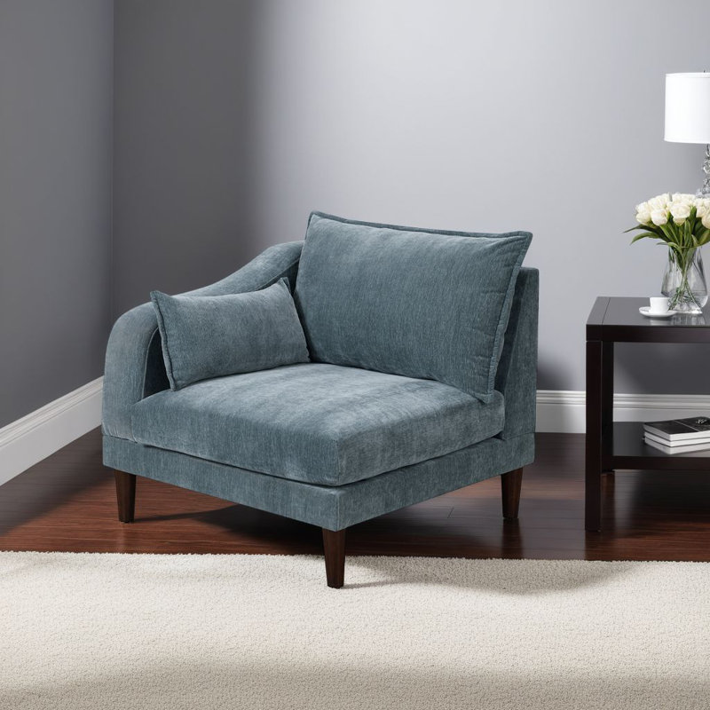 Rio 33 Inch Modular Single Arm Corner Chair, 2 Lumbar Cushions, Slate Blue, Blue Polyester Blend