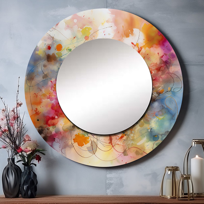 Oronza Colorful Transformations Of Flow I - miroir à encre liquide, miroir mural décoratif rond moderne, impression d'art en métal