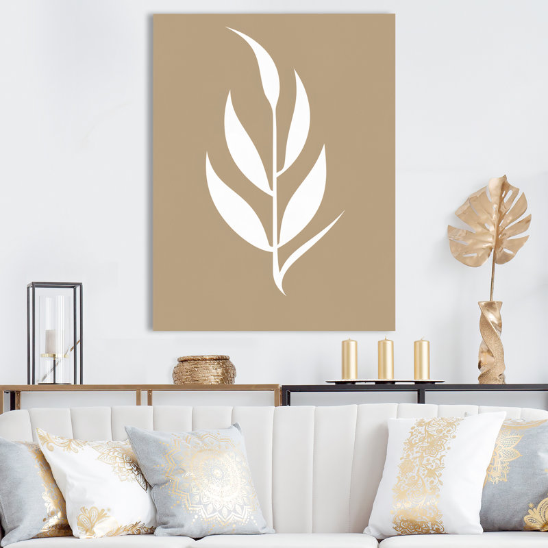 Minimal Botanicals, feuille simple sur fond beige, H 32 po x l 24 po x P 1 po, Toile tendue