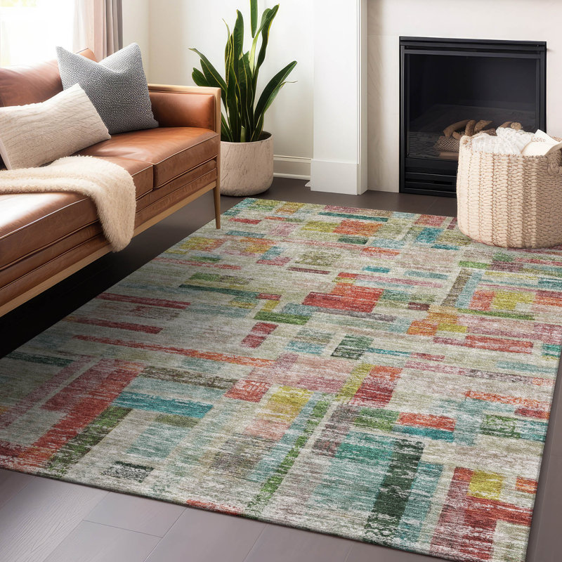 Tapis lavable intérieur / extérieur orange mosaïque , 5' x 7'6"