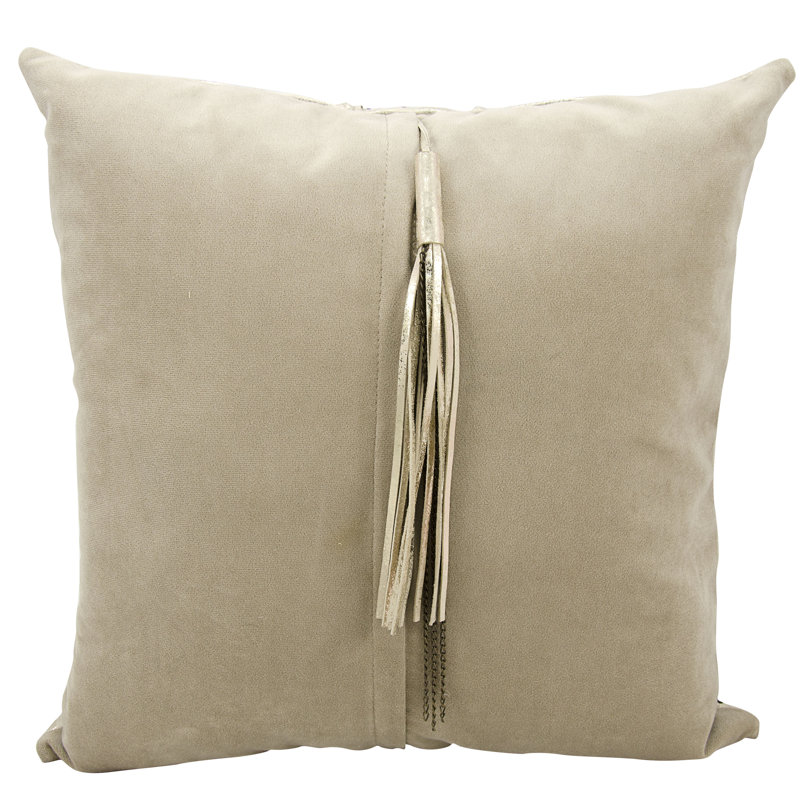 Couture Geometric Leather/Suede Throw Pillow, Gold/Beige