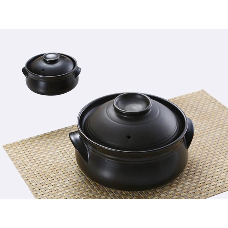 Korean Premium Ceramic Black Casserole Clay Pot with Lid,For