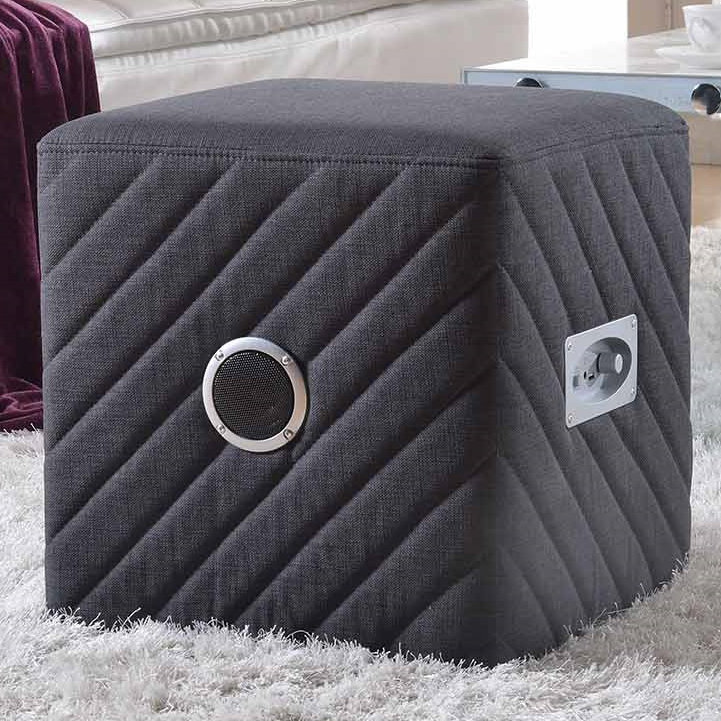 Jo Upholstered Ottoman, Gray Polyester Blend