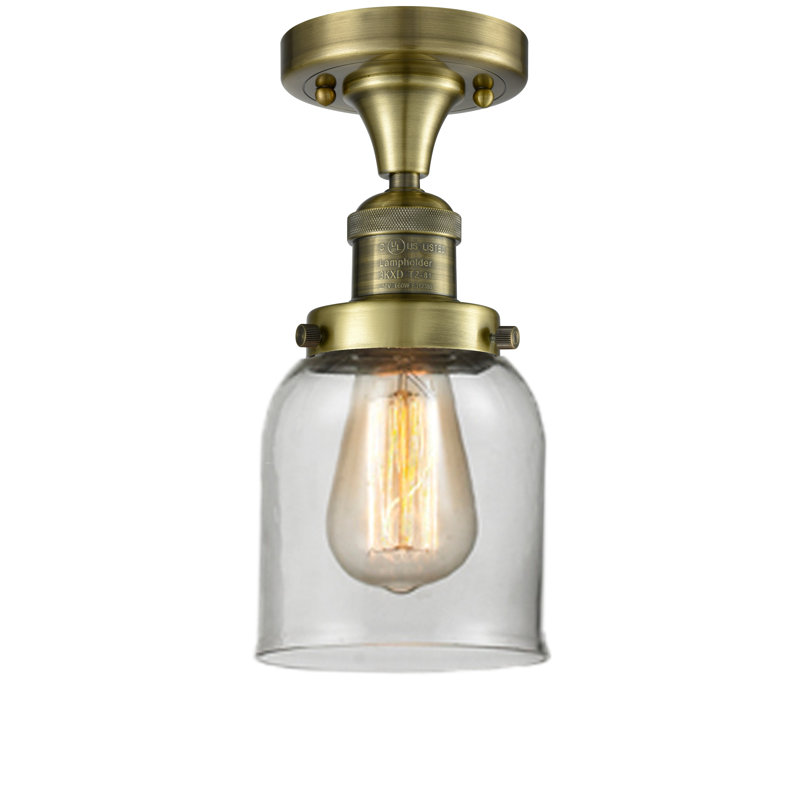 Plafonnier semi-encastré 5 po 1 lumières simple bell Norberto, Laiton antique, Transparent
