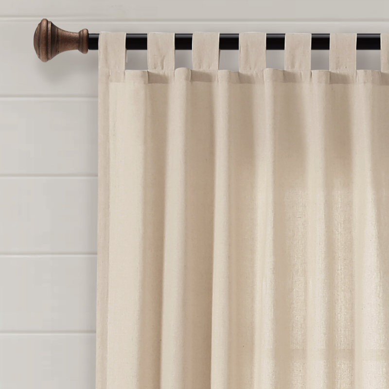 Farmhouse Faux Linen Tab Top Cotton Blend Sheer Curtain Single Panel, Dark Linen