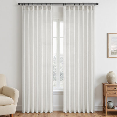 Rideaux en lin plissés, plis semi-transparents filtrant la lumière avec crochets et anneaux, rideaux à passants, ensemble de 2
