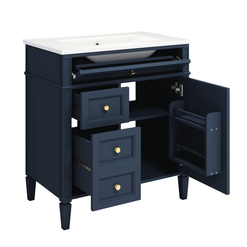 Meuble-lavabo de 30 po avec lavabo, armoire bleue moderne 2 tiroirs et lavabo de rangement efficace, Bleu