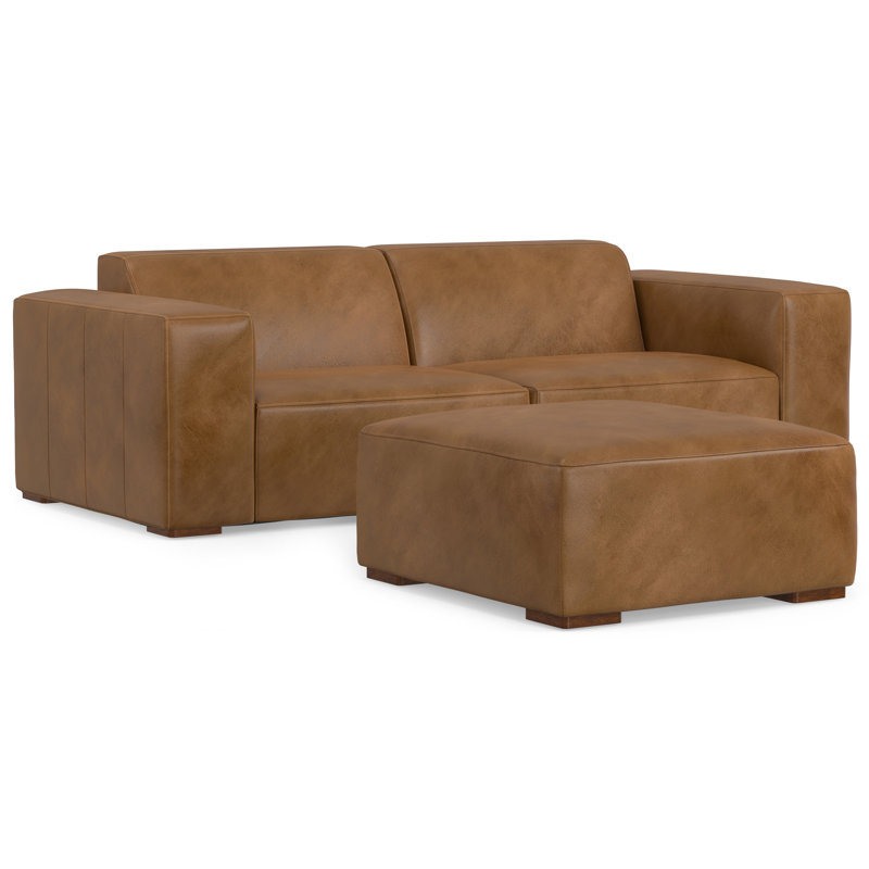 Ensemble de canapé et repose-pieds modulaire Rex de 88 pouces de large avec canapé 2 places en cuir et repose-pieds de table assorti de 34 pouces de large