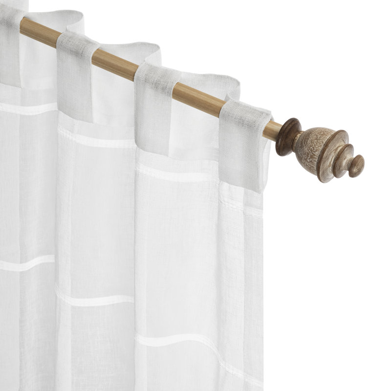 Lashya Premium Striped Faux-Linen Semi-Sheer Rod Pocket w/ Back Tab Curtain Panels, White, 55" W x 63" L