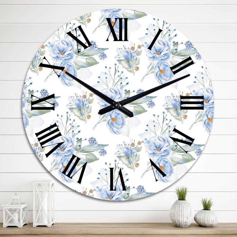Blue Flax Flowers - Patterned Wall Clock, Medium