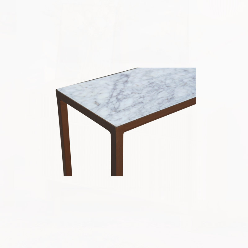 Console Table,  White Marble Top, Iron Frame, Contemporary Elegance, Antique Copper Finish