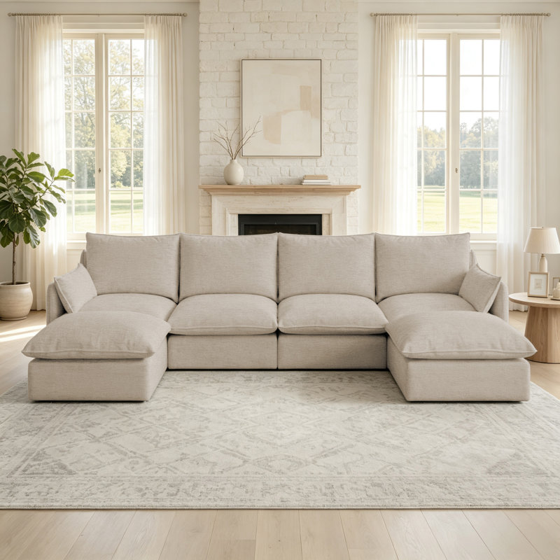 Canapés d'angle rembourrés, canapé d'angle modulaire moderne Cloud pour salon, 1, Beige