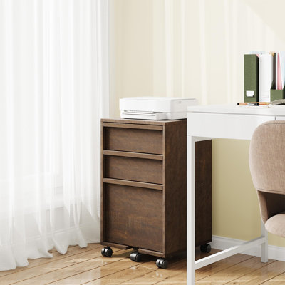 Classeur à roulettes en bois 3 tiroirs, support d'imprimante mobile sous le bureau avec 2 roulettes verrouillables, classeur à grand tiroir pour bureau personnel