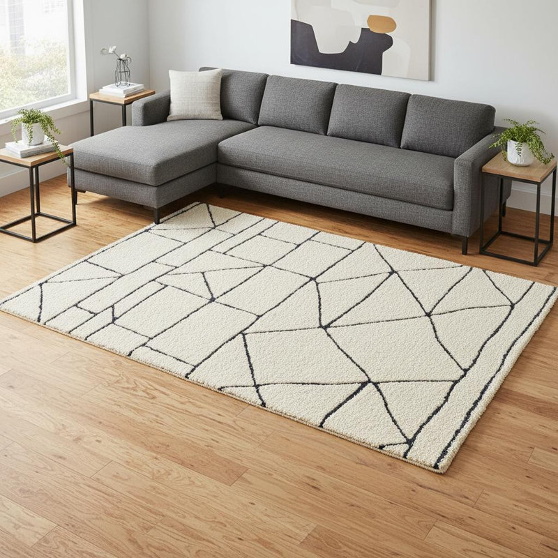 Tapis géométrique crème et noir 8 pi x 11 pi