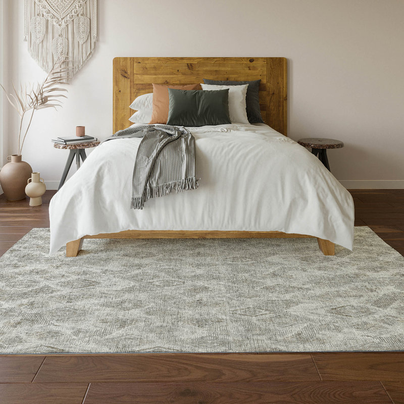 Tapis argent Cerrito lavable à la machine de qualité supérieure, Rectangle 5 pi x 7 pi 6 po