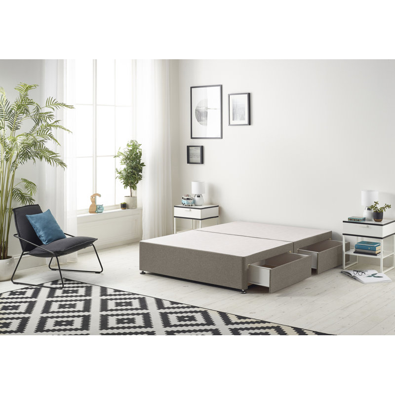 Faydra Tweed Fabric Solid Top Divan Bed Frame No Headboard, 4 Drawers, Super King (6'), Coffee