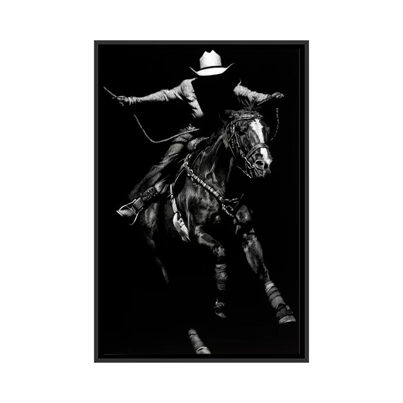 « scratching rodeo iii », impression sur toile, H 26 po x l 18 po x P 1,5 po, Pas de tapis, Toile avec cadre noir