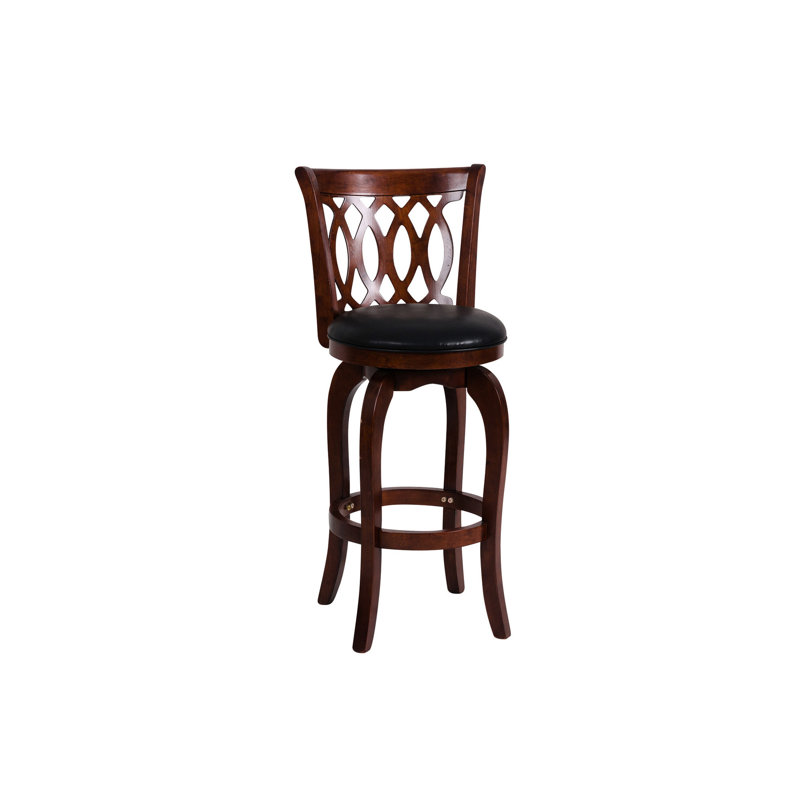 Dark Cherry Colored Swivel Bar Chair With Solid Wood And Faux Leather 16.5" Seat Depth Pub, Bar Stool (30" Seat Height)