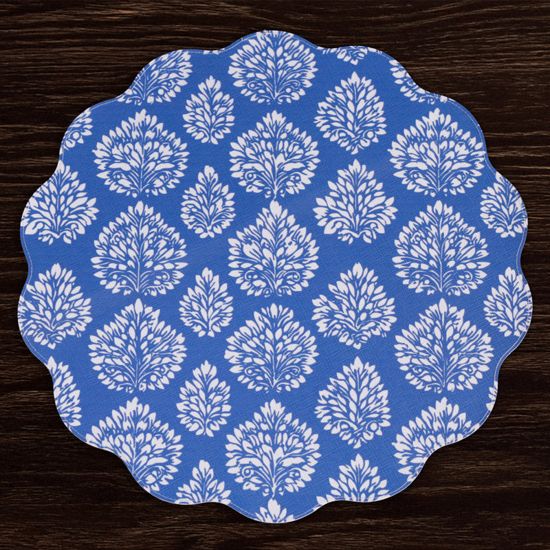Vida Vinyl Round Placemats, Blue/White
