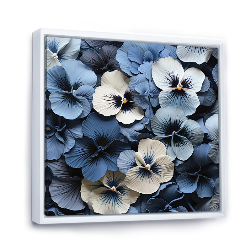 «Minimalisme Pansies In The Shadows I», reproduction sur toile, Cadre flottant blanc, 16" H x 16" W