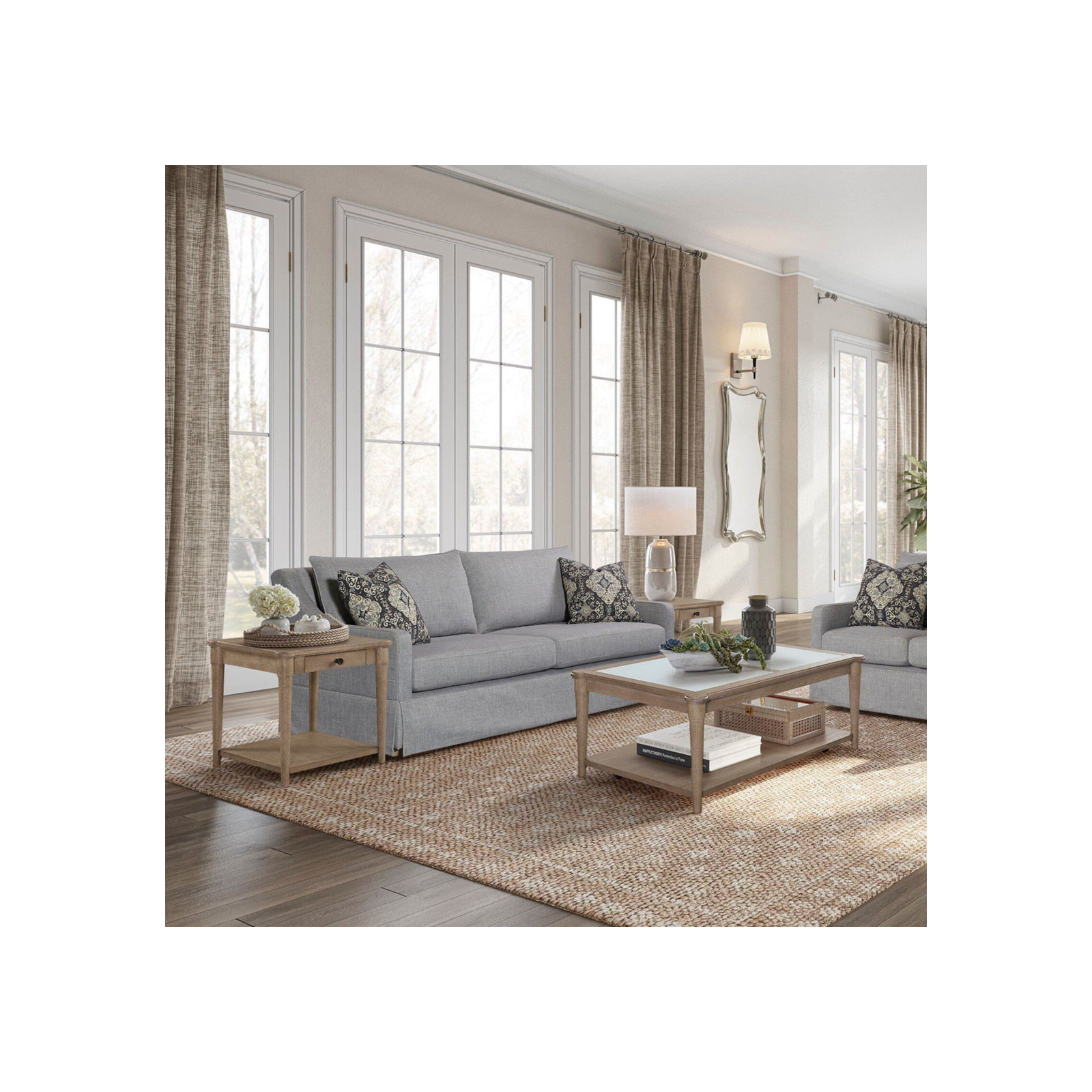 Haley Upholstered Sofa with Pillows, Gray