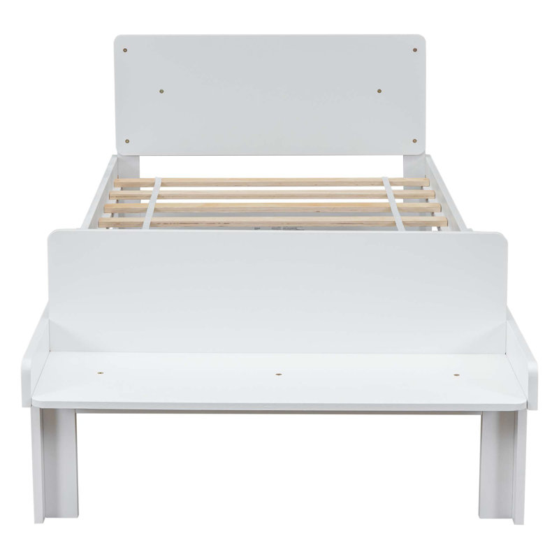 Lit avec cadre en bois massif Leita, Lit simple, Blanc