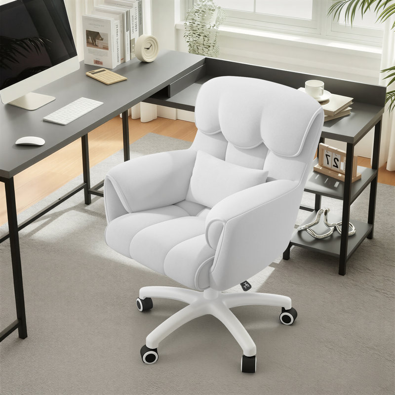 Velvet Office Chair, White, White
