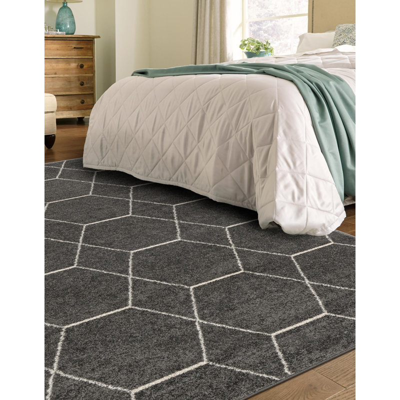 Tapis géométrique Debrodie, Rectangle 10 pi x 14 pi 1 po, Gris foncé