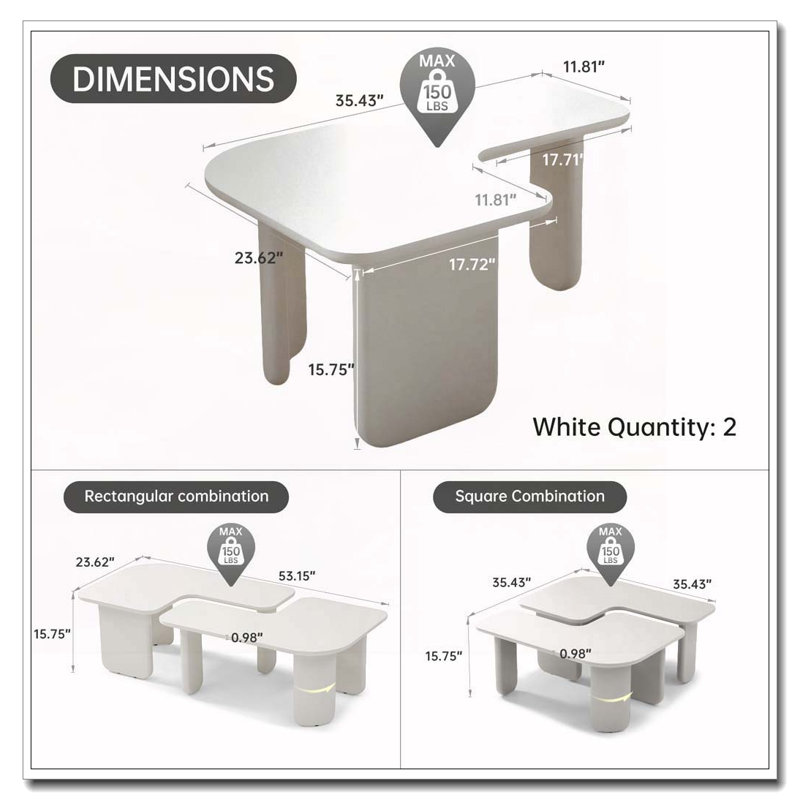 Ensemble de tables basses 2 pièces, Blanc