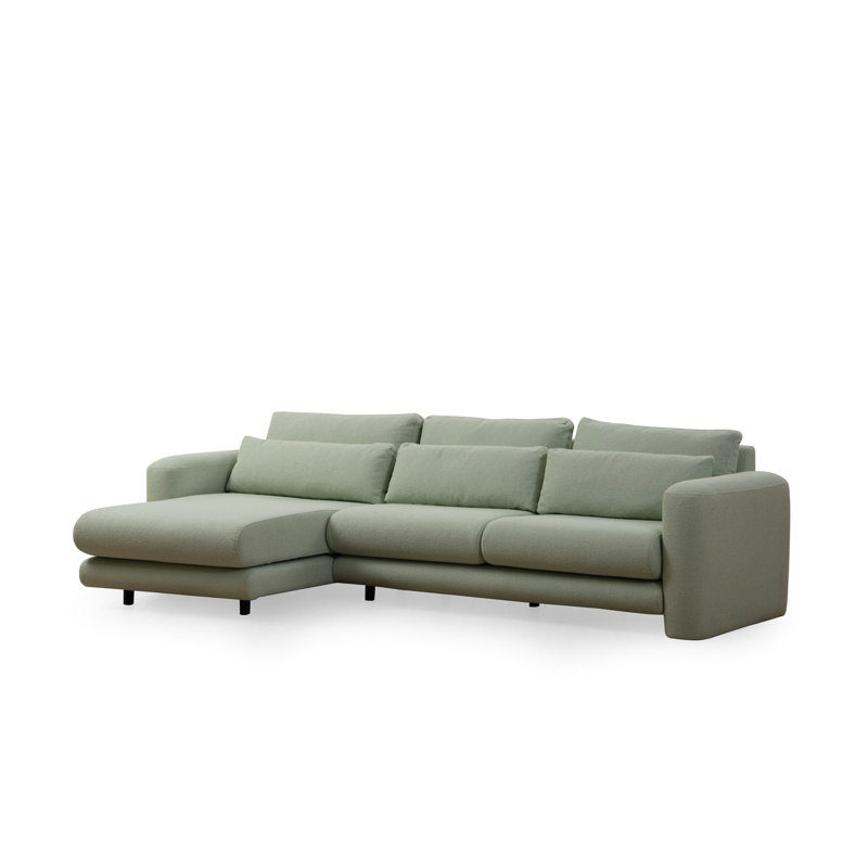 Stylish Corner Sofa, Green Fabric Upholstery, 114.2 x 64.9 x 28.7 inches | Durable Beech Wood & Chipboard Frame | 100% Polyester, 28 DNS Soft Foam Back Cushion, Portable Design, Dry-Cleanable Fabric | Perfect for Modern Living Spaces