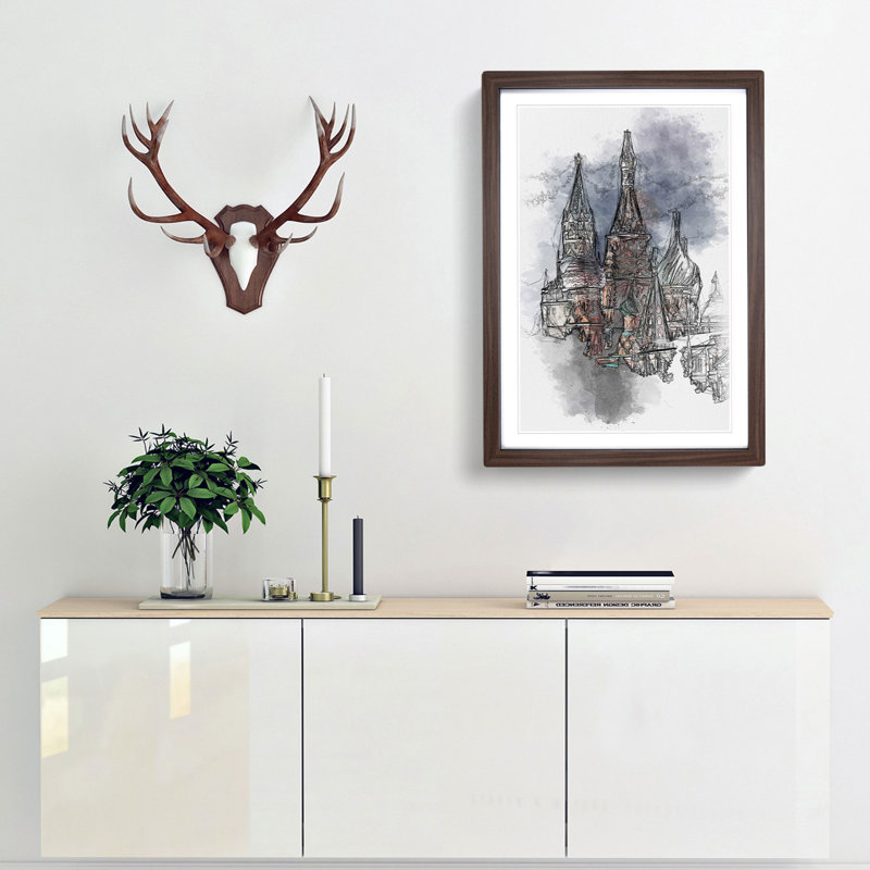 The Kremlin in Moscow Russia - Picture Frame Painting Print, 45cm H x 33cm W x 2cm D, Walnut Framed