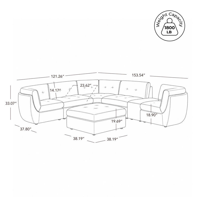 Upholstered 6-piece Modular Sectional Sofa With Ottoman