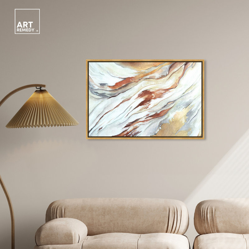 Gold Framed Abstract Canvas Wall Art in Warm Tones, 24" x 36"