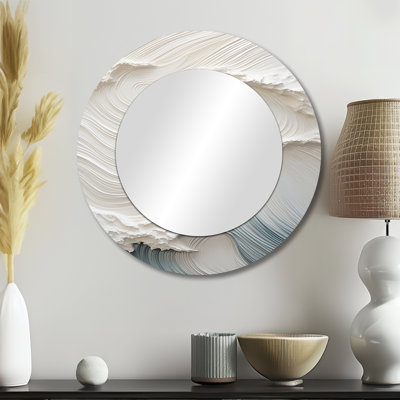 White And Blue Wave Papercut Style I - Waves Decorative Wall Mirror, White Large Round Mirror, Printed Metal Art