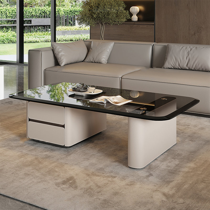 Rectangular tempered glass coffee table, 16.5" H x 63" L x 31.5" W
